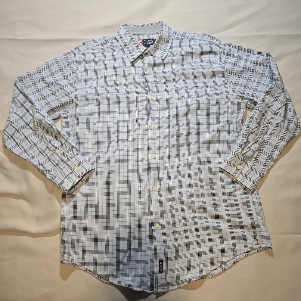 Chaps Men's Casual Plaid Shirt - White and Brown